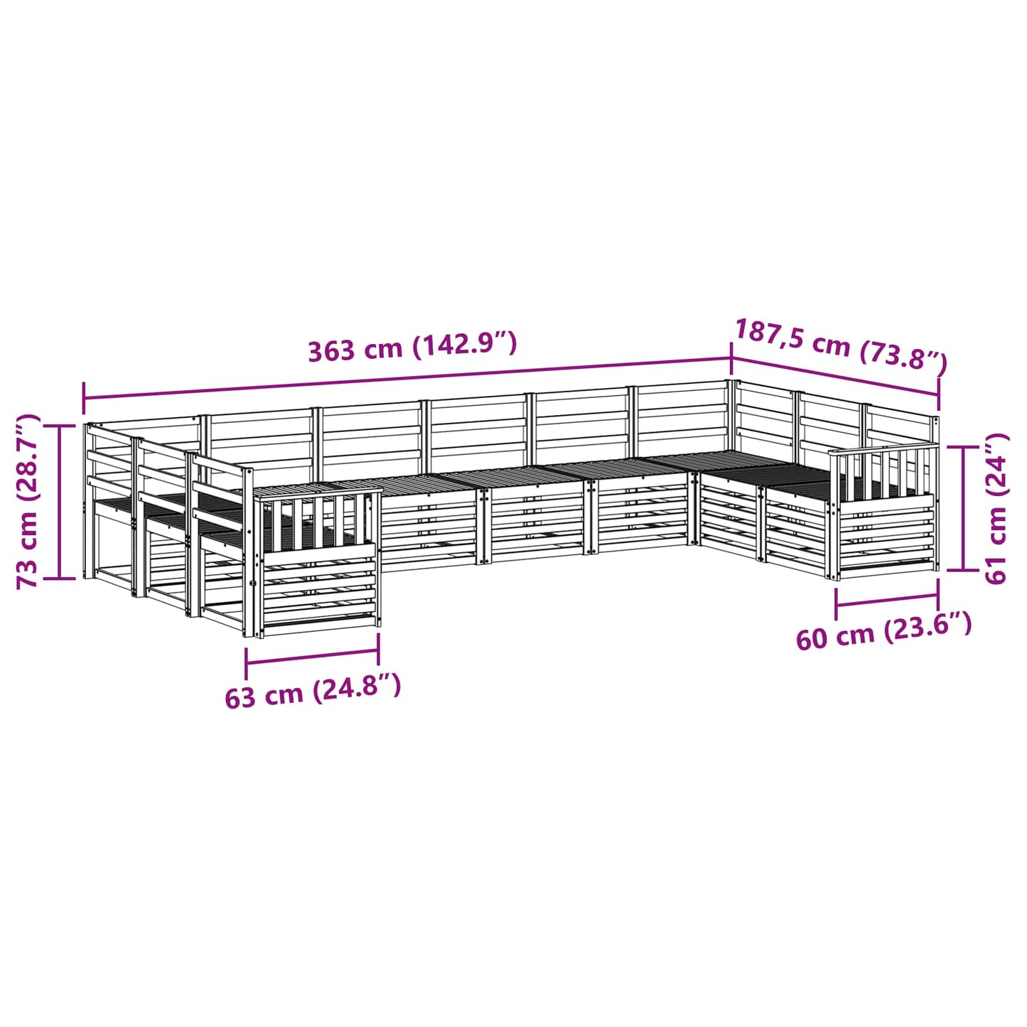 vidaXL Σειρά Καναπέ Εξωτερικού 10 pcs Λευκό 363 x 187,5 x 73 εκ.