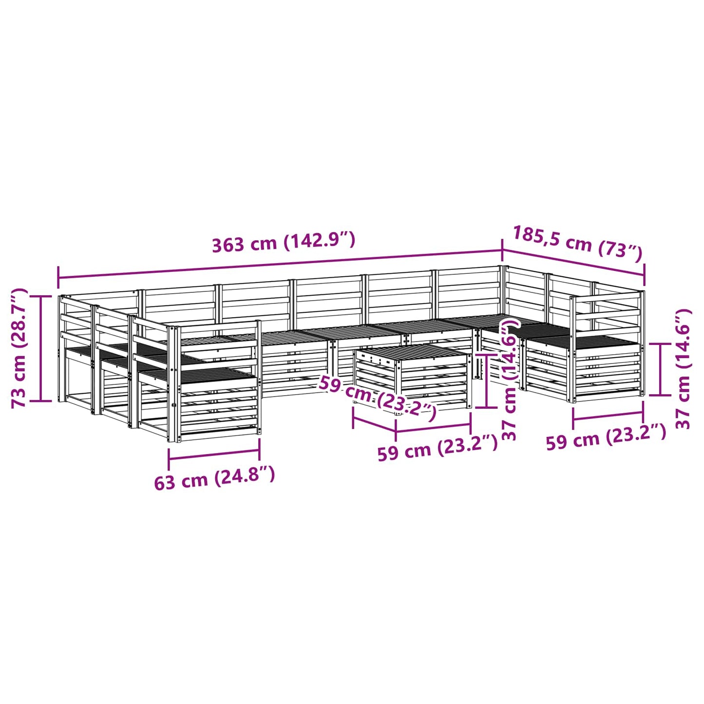vidaXL Σειρά Καναπέ Εξωτερικού 11 pcs Λευκό 59 x 59 x 37 εκ