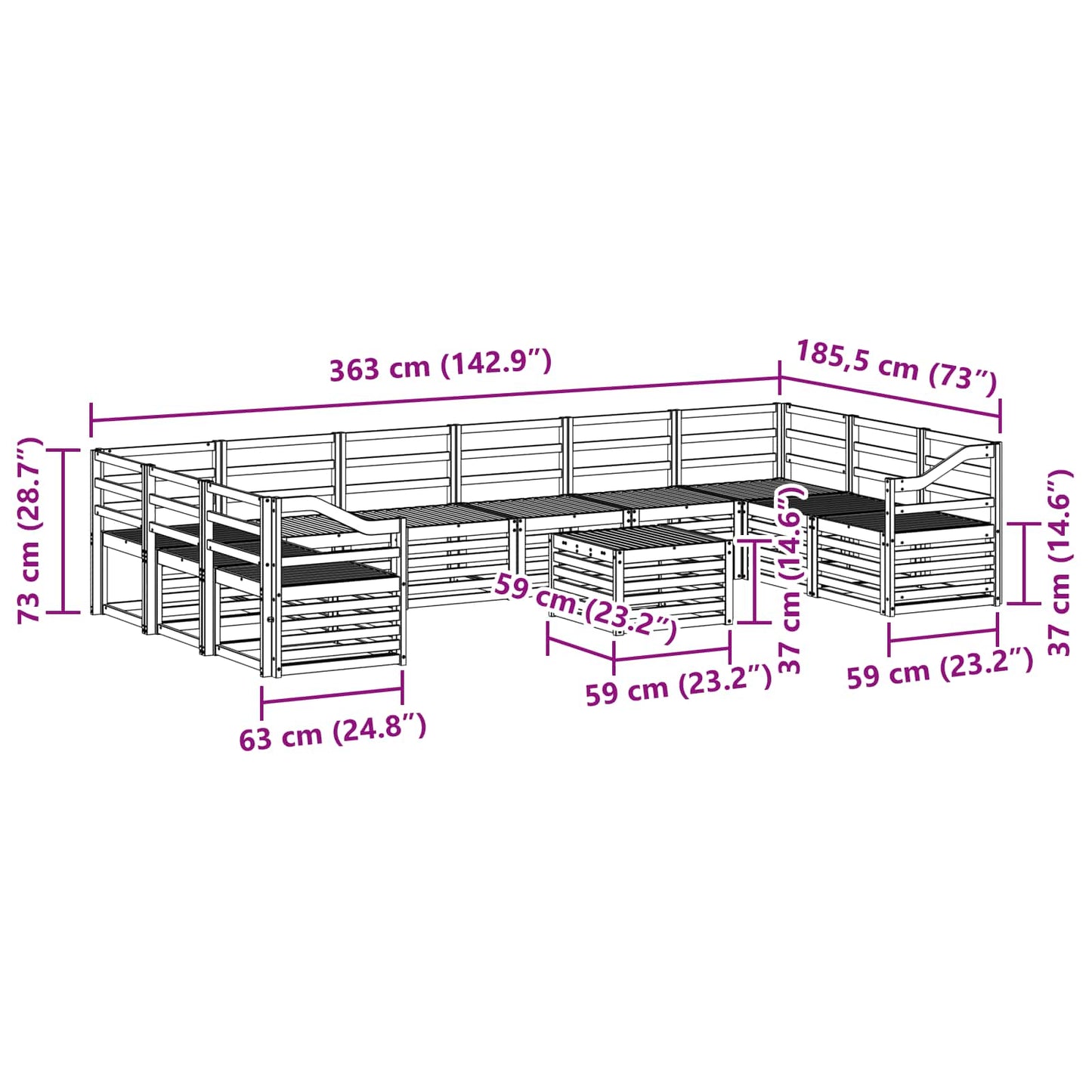vidaXL Σειρά Καναπέ Εξωτερικού 11 pcs Λευκό 59 x 59 x 37 εκ