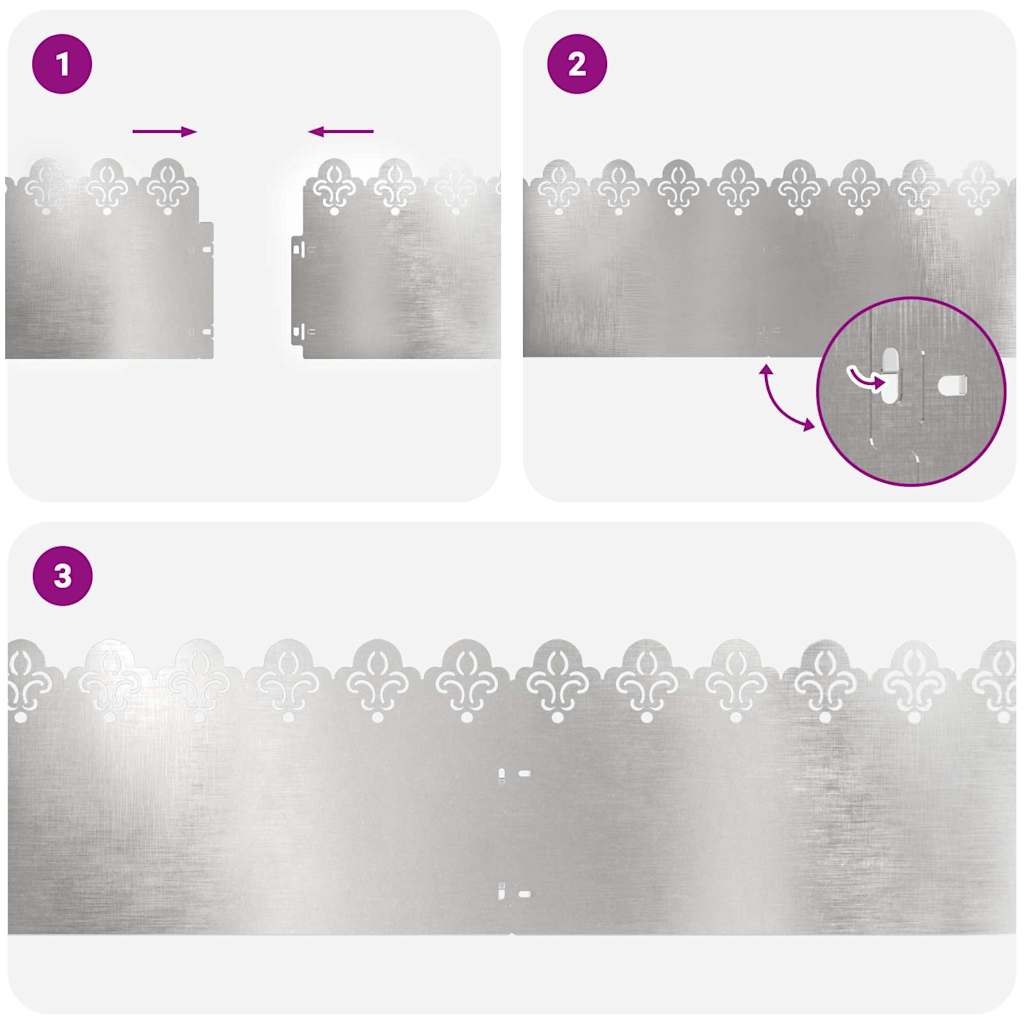 vidaXL Περιγράμματα γκαζόν 30 pcs Ασημί 103 x 0,05 x 22 εκ