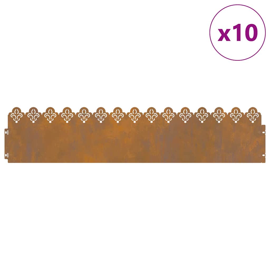 vidaXL Περιγράμματα γκαζόν 10 pcs Σκ rusty 103 x 0,05 x 22 εκ