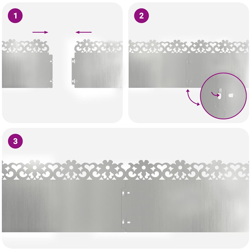 vidaXL Περιγράμματα γκαζόν 30 pcs Ασημί 103 x 0,05 x 22 εκ