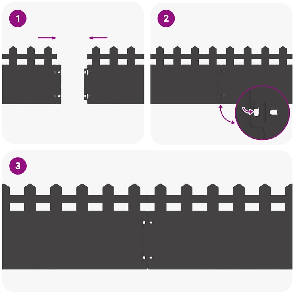vidaXL Περιγράμματα γκαζόν 10 pcs Μαύρο 103 x 0,05 x 22 εκ Ατσάλι