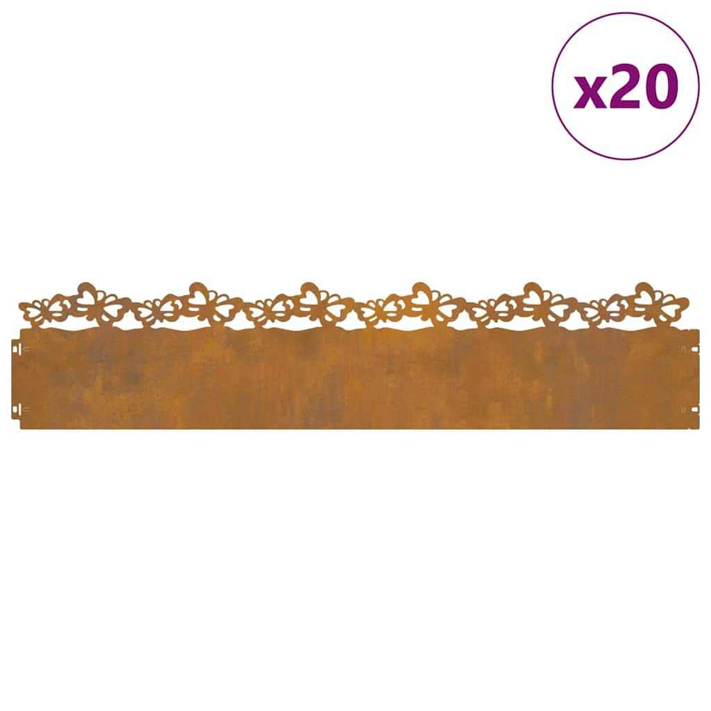 vidaXL Περιγράμματα γκαζόν 20 pcs Σκ rusty 103 x 0,05 x 22 εκ