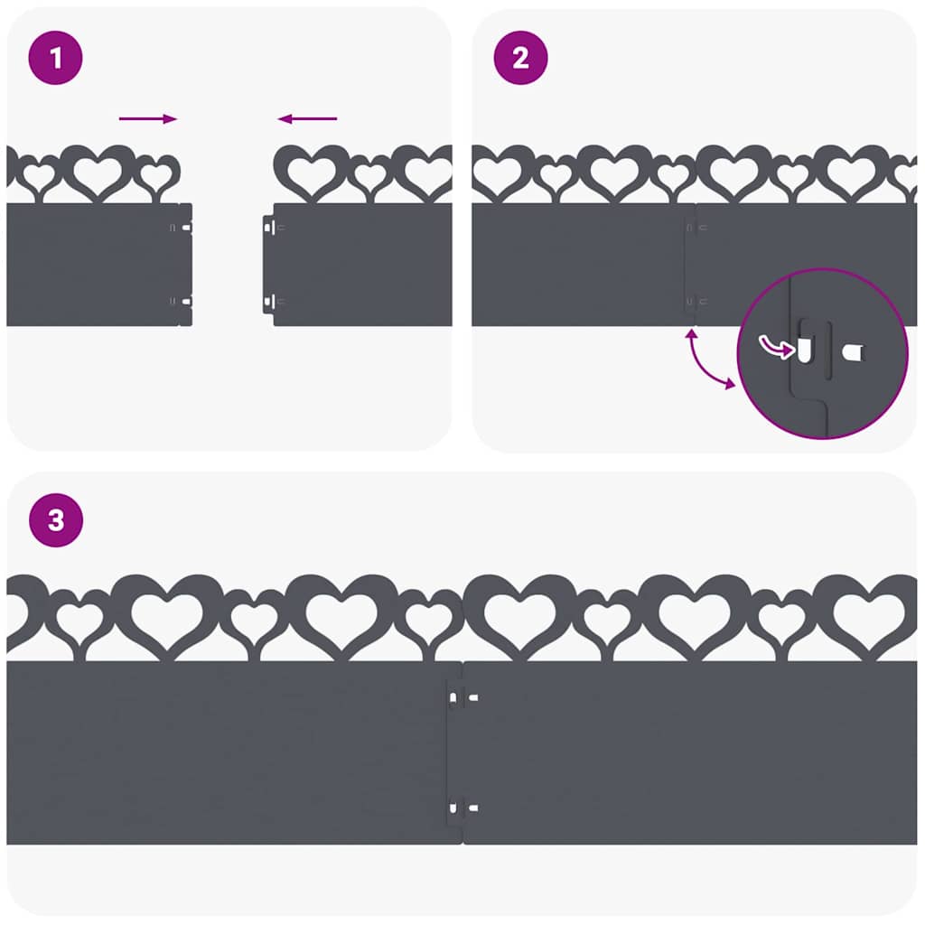 vidaXL Περιγράμματα γκαζόν 30 pcs Ανθρακί 103 x 0,05 x 22 εκ Ατσάλι