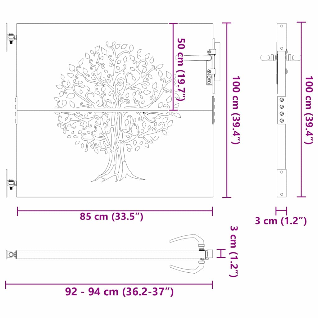 vidaXL Πύλη Κήπου 85 x 100 cm Ατσάλι με Επικάλυψη Πούδρας Κλειδώσιμο