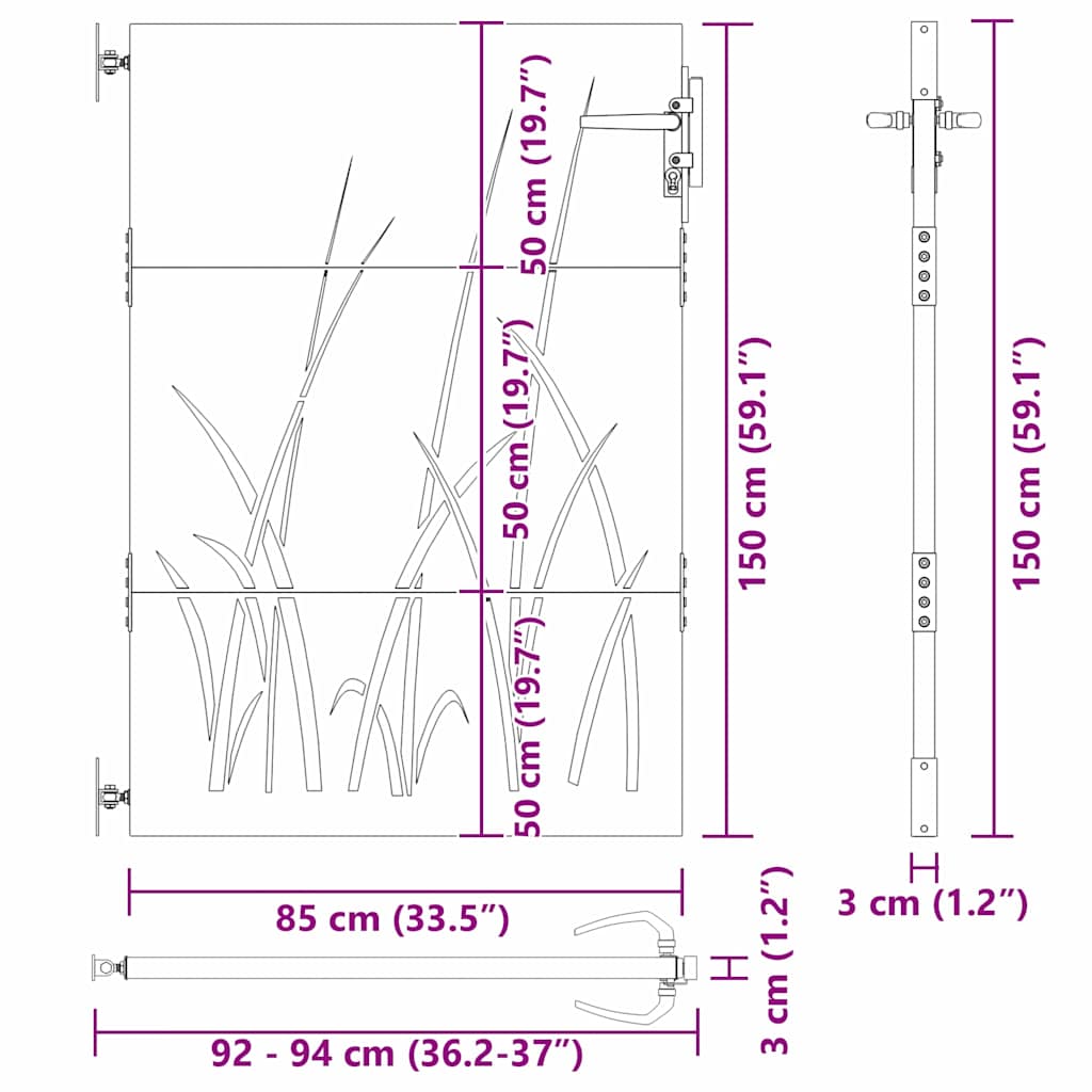 vidaXL Πύλη Κήπου Μαύρο 85 x 150 cm Ατσάλι με Επικάλυψη Πούδρας