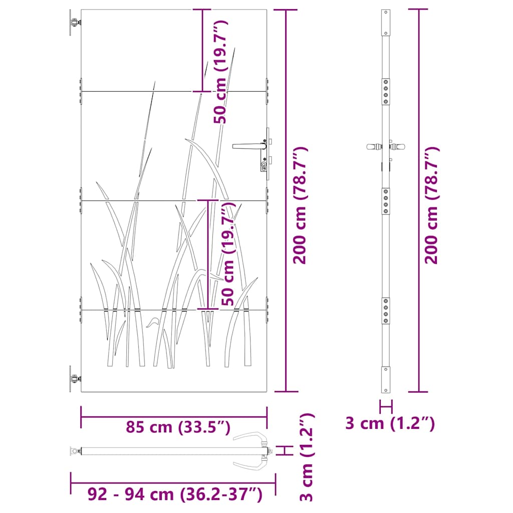 vidaXL Πύλη Κήπου Μαύρο 85 x 200 cm Ατσάλι με Επικάλυψη Πούδρας