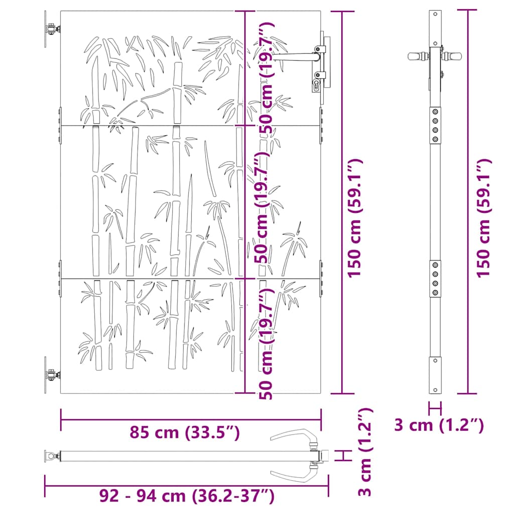 vidaXL Πύλη Κήπου Μαύρο 85 x 150 cm Ατσάλι με Επικάλυψη Πούδρας