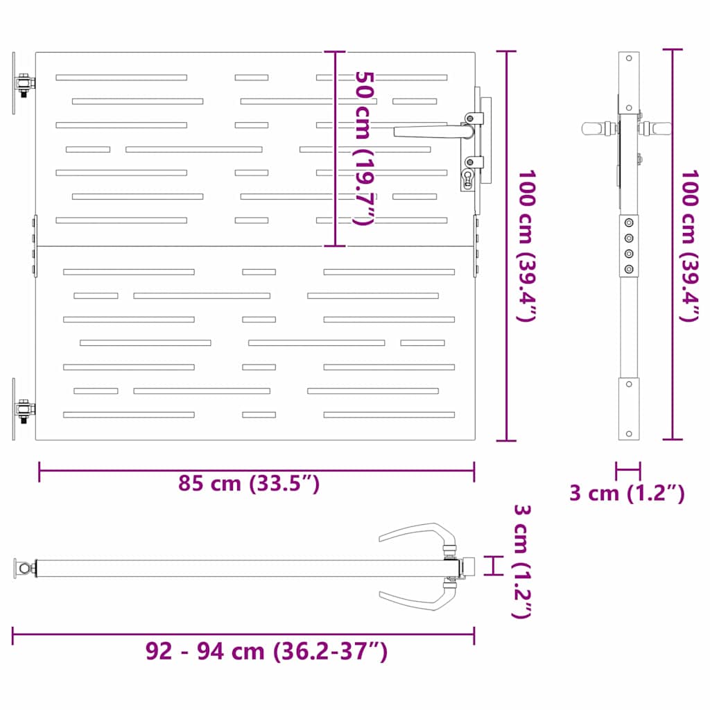 vidaXL Πύλη Κήπου Μαύρο 85 x 100 cm Ατσάλι με Επικάλυψη Πούδρας