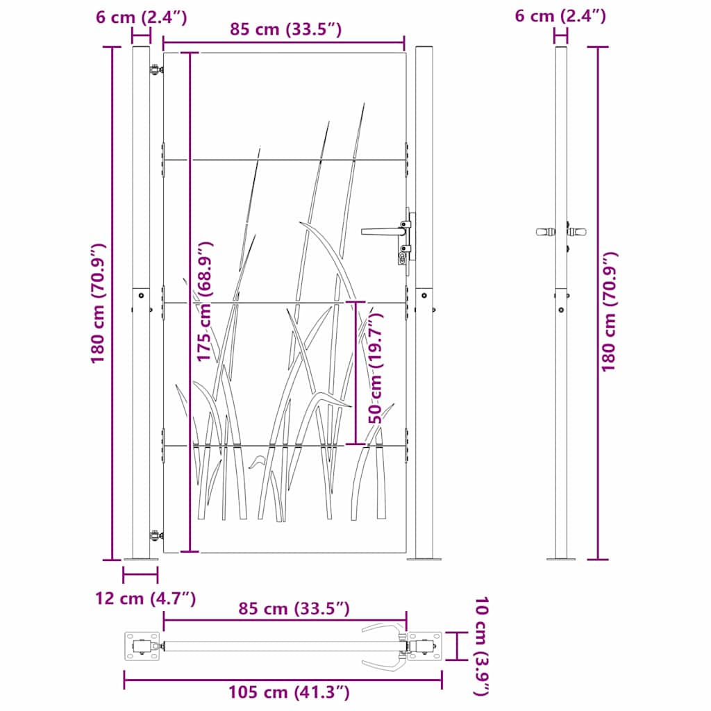 vidaXL Πύλη Κήπου Μαύρο 105 x 175 cm Ατσάλι με Επικάλυψη Πούδρας