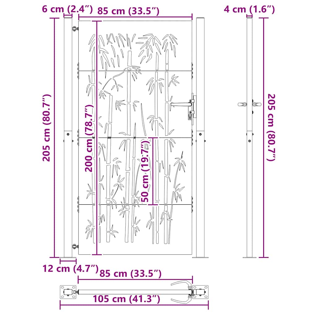 vidaXL Πύλη Κήπου, Πύλη Κήπου 105x75 εκ Υλικό Corten Σχεδιασμός Μπαμπού