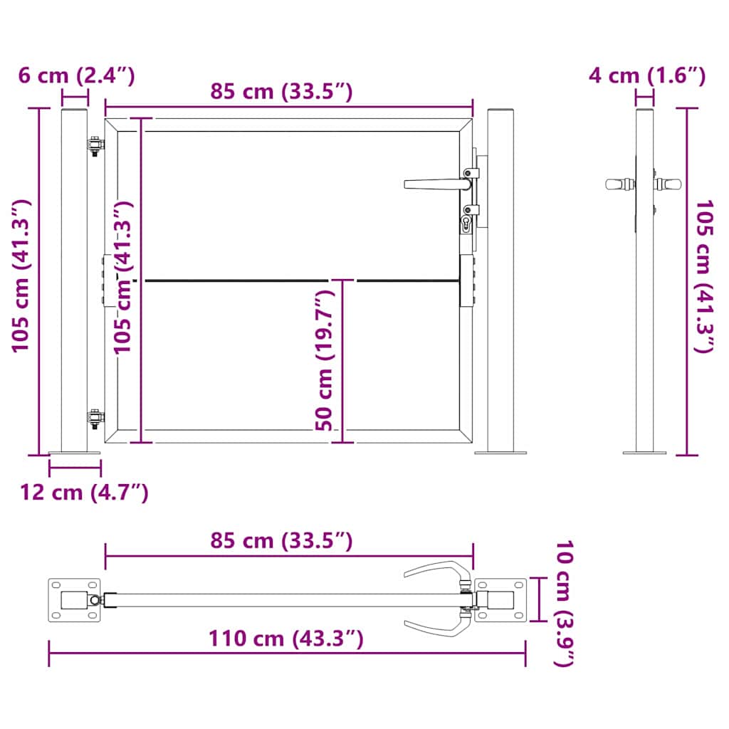 vidaXL Πύλη Κήπου Μαύρο 110 x 105 εκ Χάλυβας με επίστρωση πούδρας