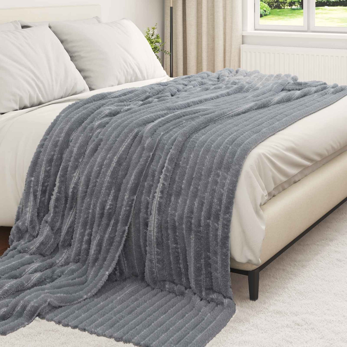 vidaXL Κουβέρτα Σκούρο Γκρι 240 x 220 cm Μαλλί