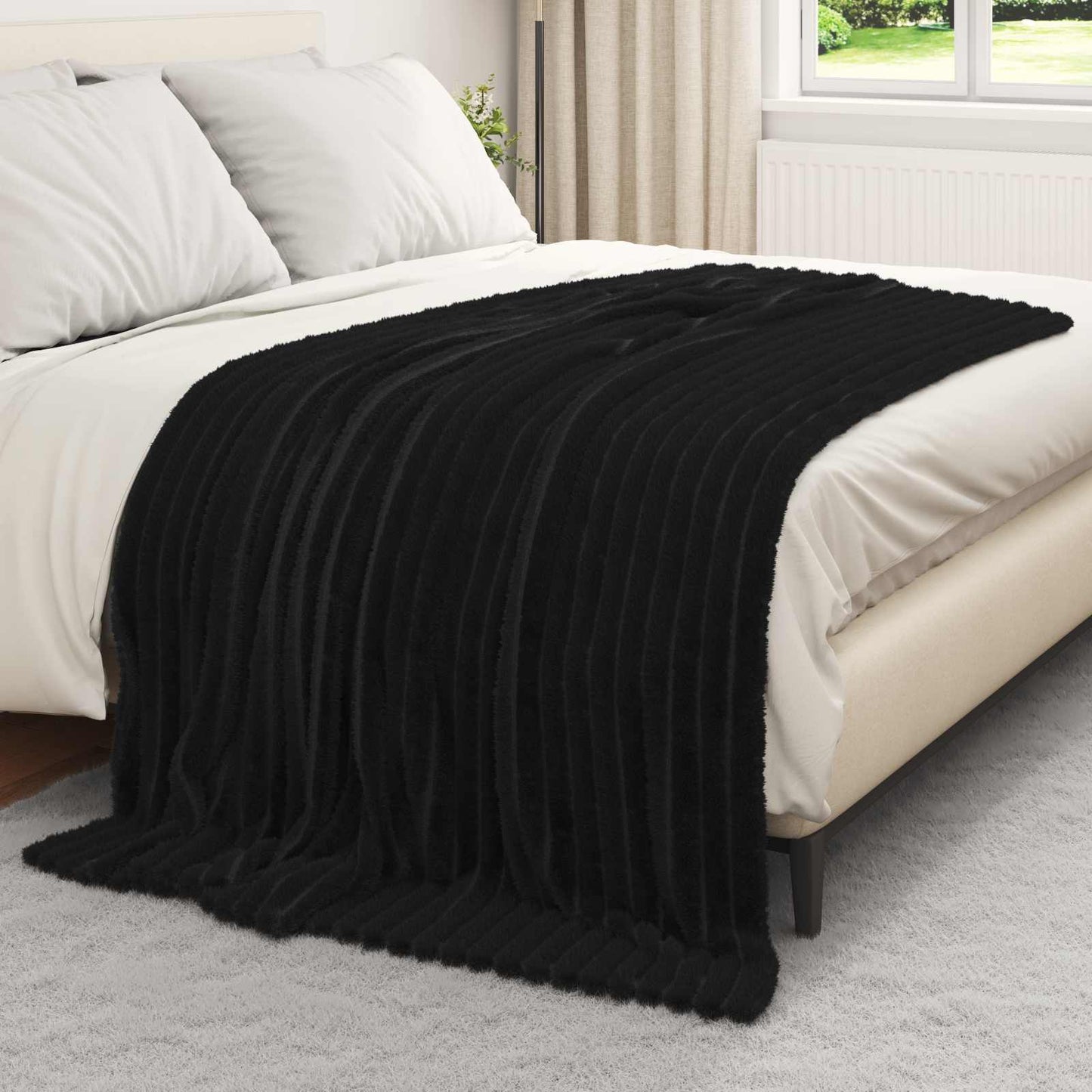 vidaXL Κουβέρτα Μαύρο 200 x 150 cm Μαλλί