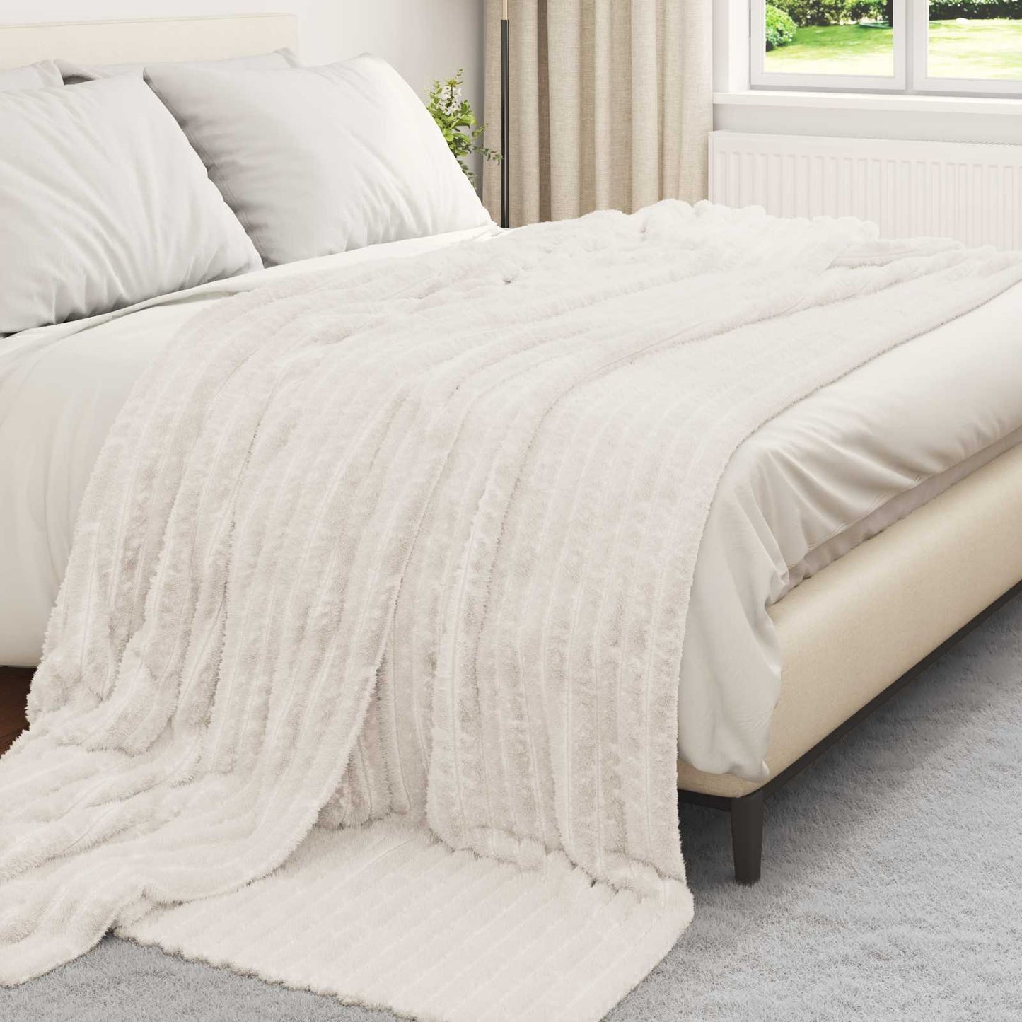vidaXL Ριχτάρι Κρεμ 240 x 220 cm 1.37 kg Μαλλί