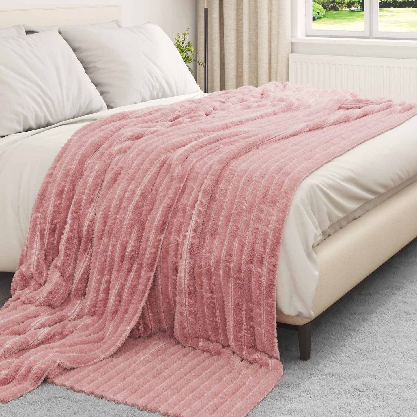 vidaXL Κουβέρτα Ροζ 240 x 220 cm Μαλλί