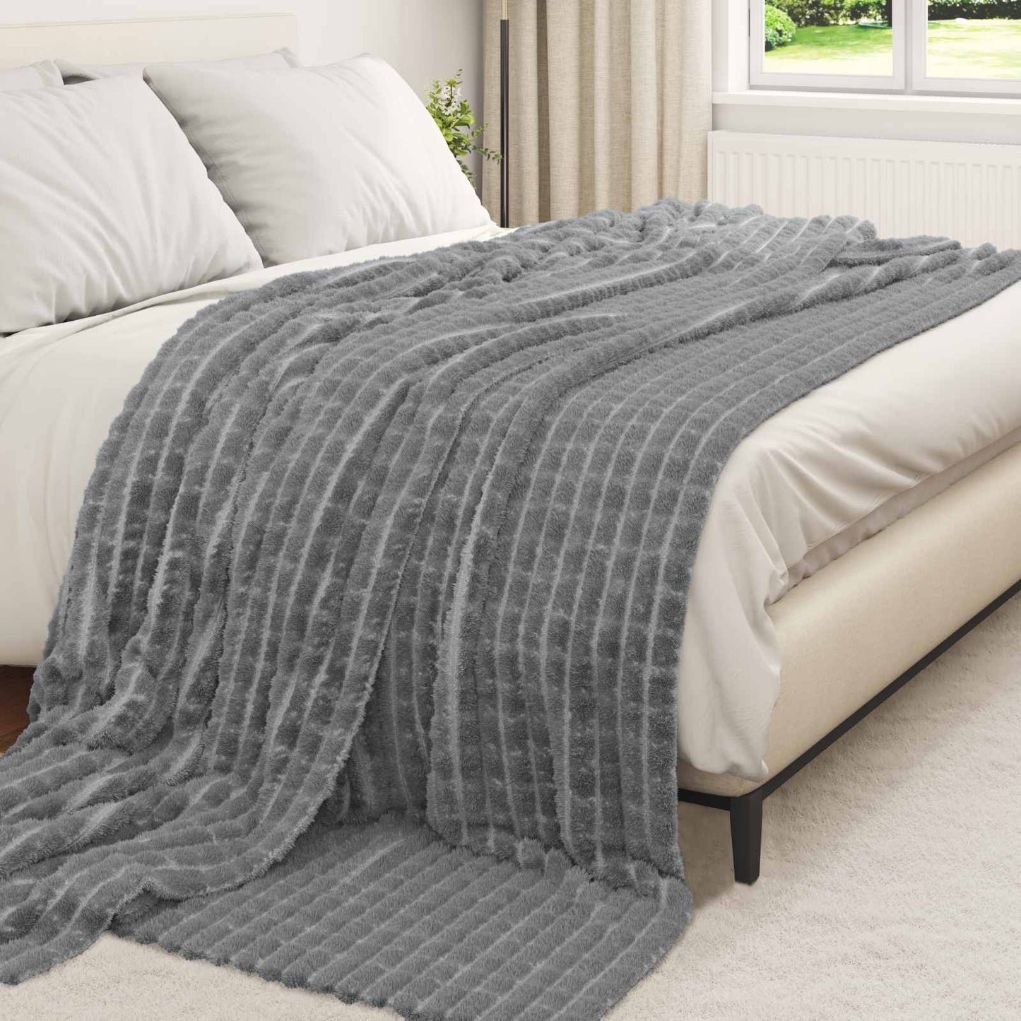 vidaXL Κουβέρτα Σκούρο Γκρι 270 x 240 cm Μαλλί