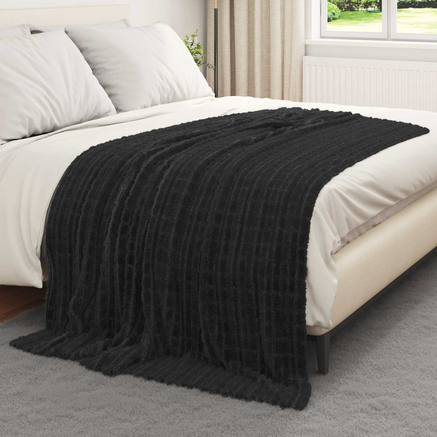 vidaXL Κουβέρτα Μαύρο 200 x 150 cm Μαλλί