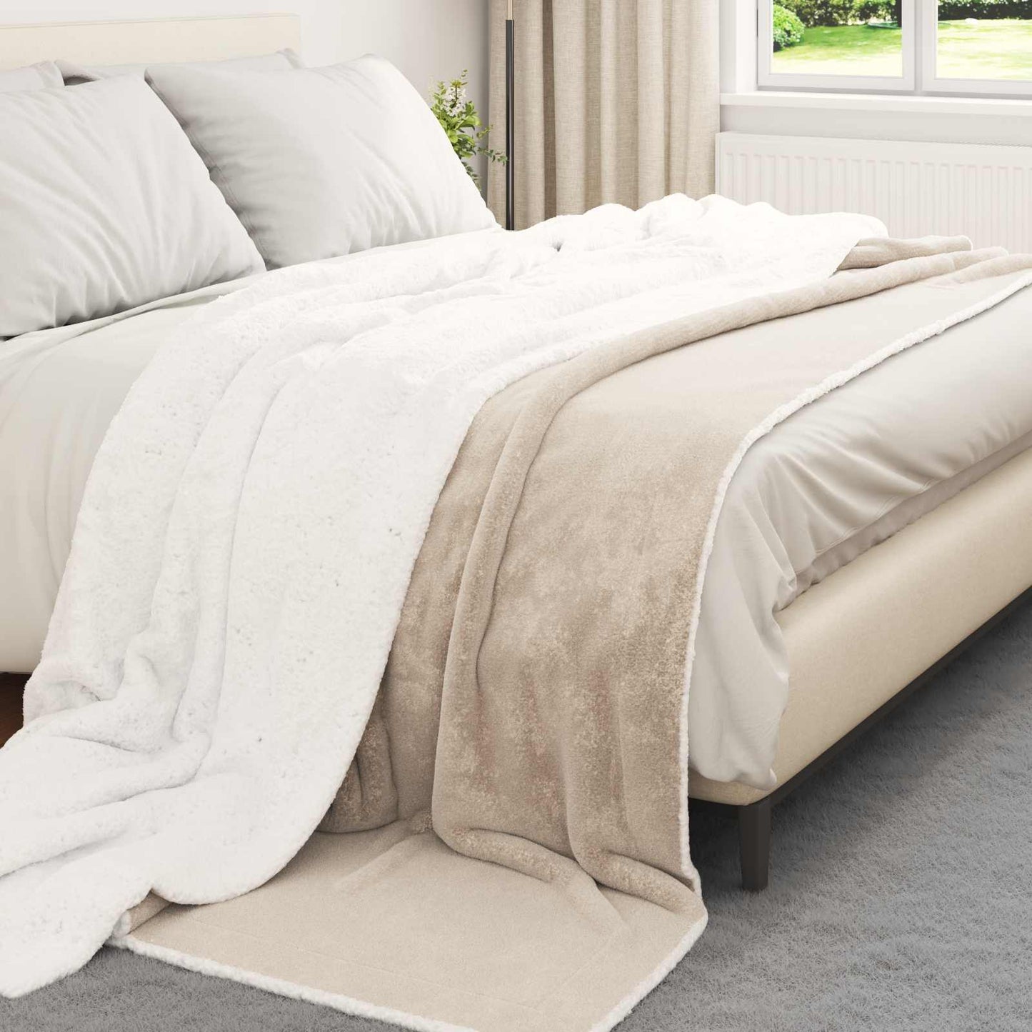 vidaXL Κουβέρτα Μπεζ 220 x 240 cm Μαλλί