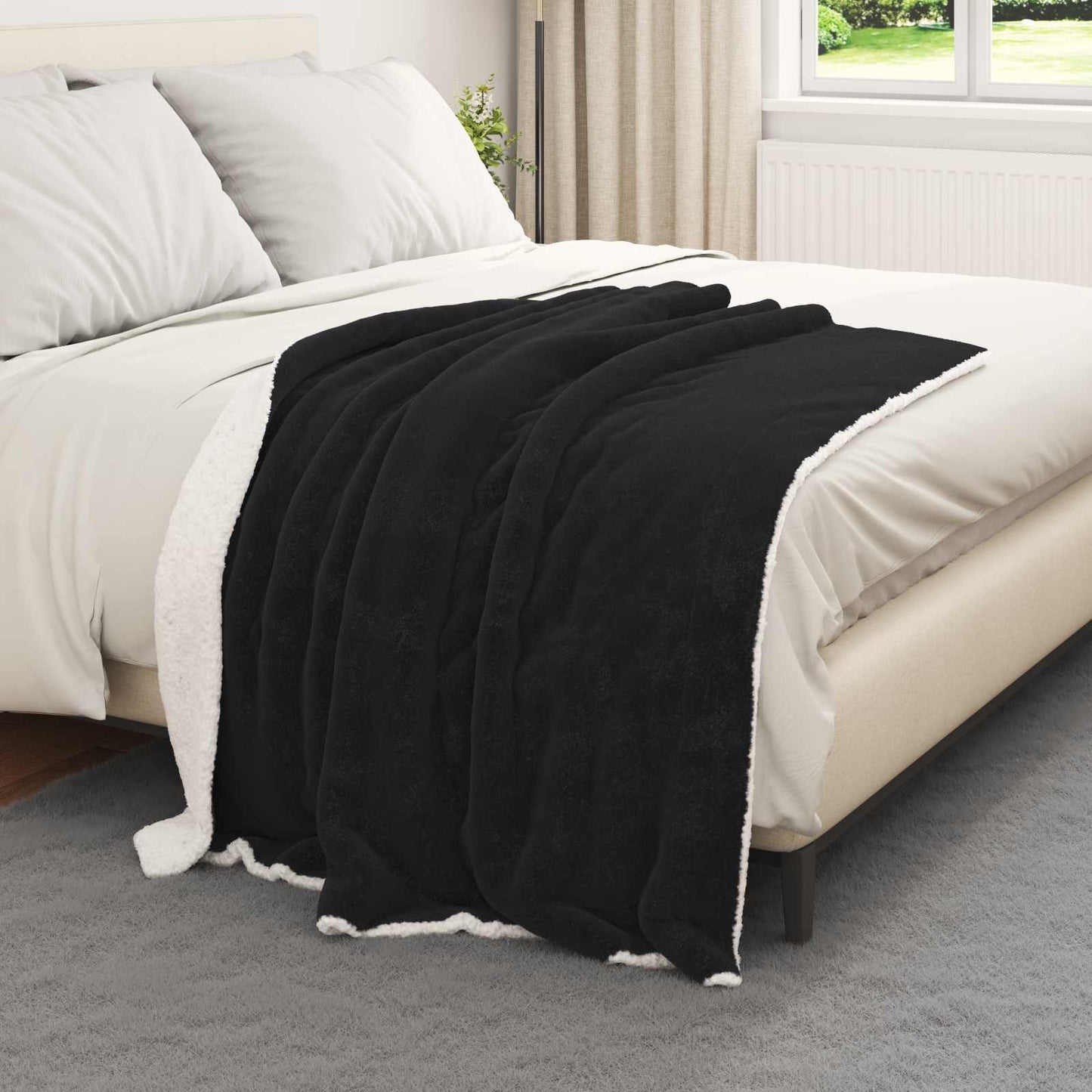 vidaXL Κουβέρτα Μαύρο 130 x 150 cm Μαλλί