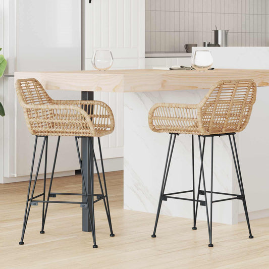 vidaXL Καρέκλα Μπαρ 2 pcs 55 x 52 x 92 εκ Καλάμι και Σίδερο
