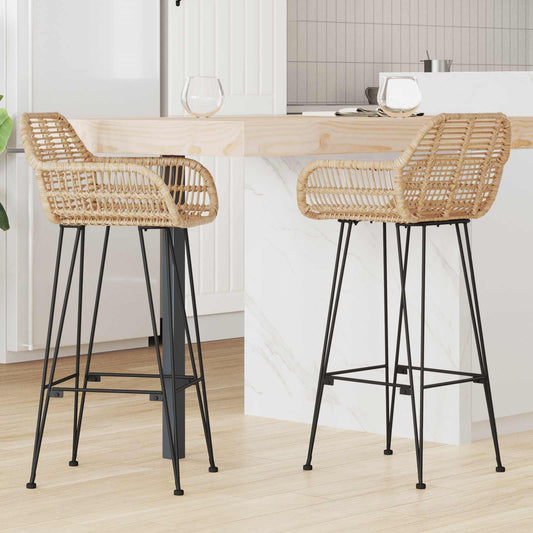 vidaXL Καρέκλα Μπαρ 2 pcs 55 x 52 x 105 εκ Καλάμι και Σίδερο