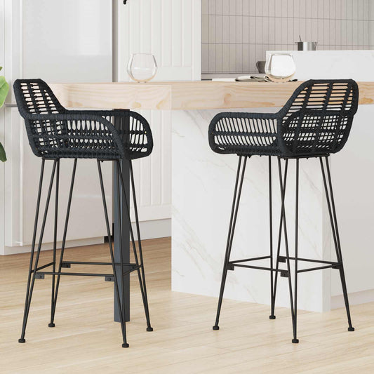 vidaXL Καρέκλα Μπαρ 2 pcs 55 x 52 x 105 εκ Καλάμι και Σίδερο