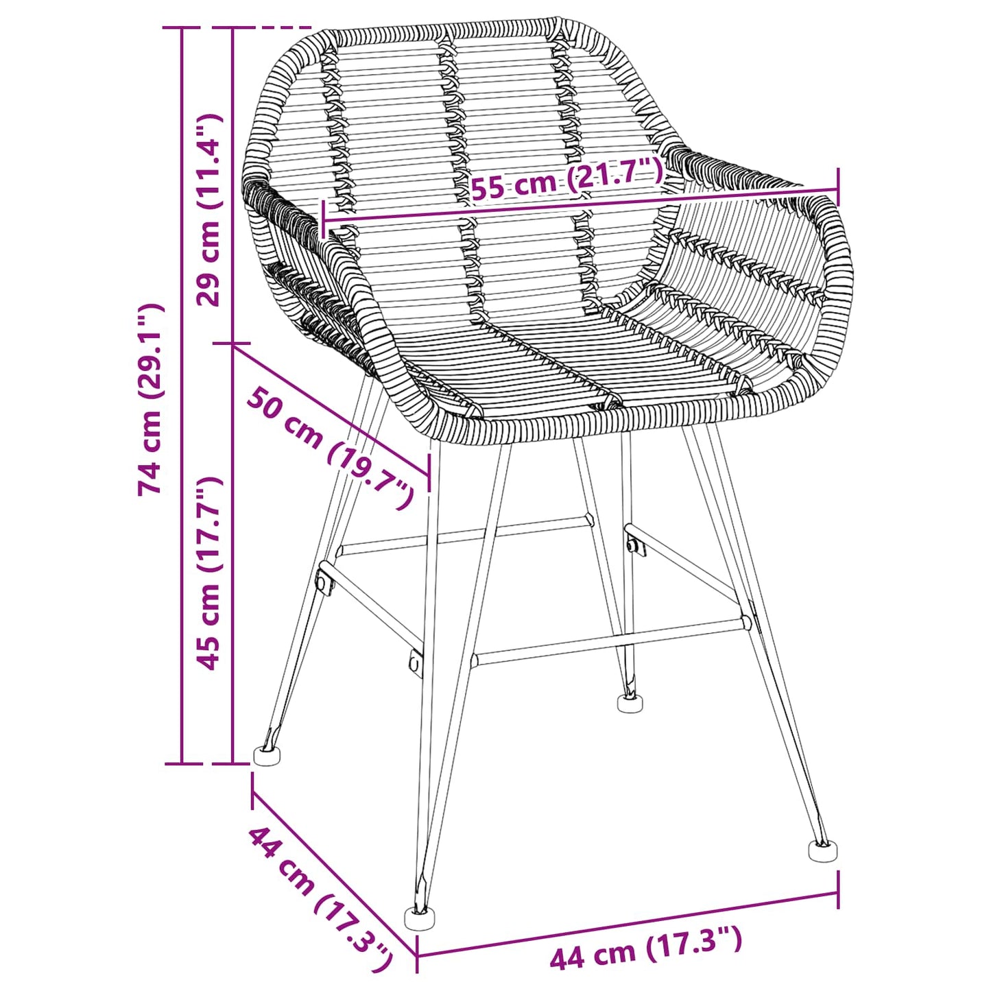 vidaXL Καρέκλα τραπεζαρίας 2 pcs Μαύρο 55 x 50 x 74 εκ