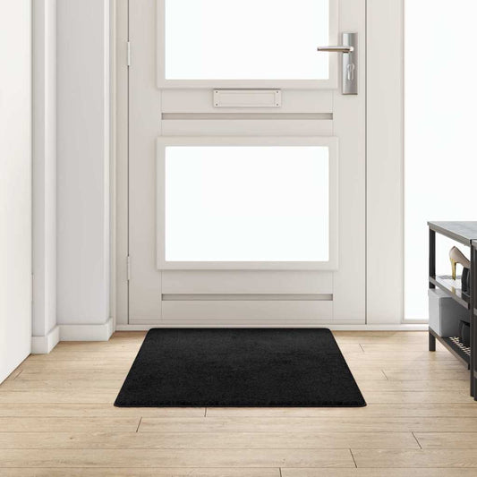 vidaXL Δερμάτινο Χαλί Μαύρο 80 x 150 cm 100% Πολυπροπυλένιο Τούφτα
