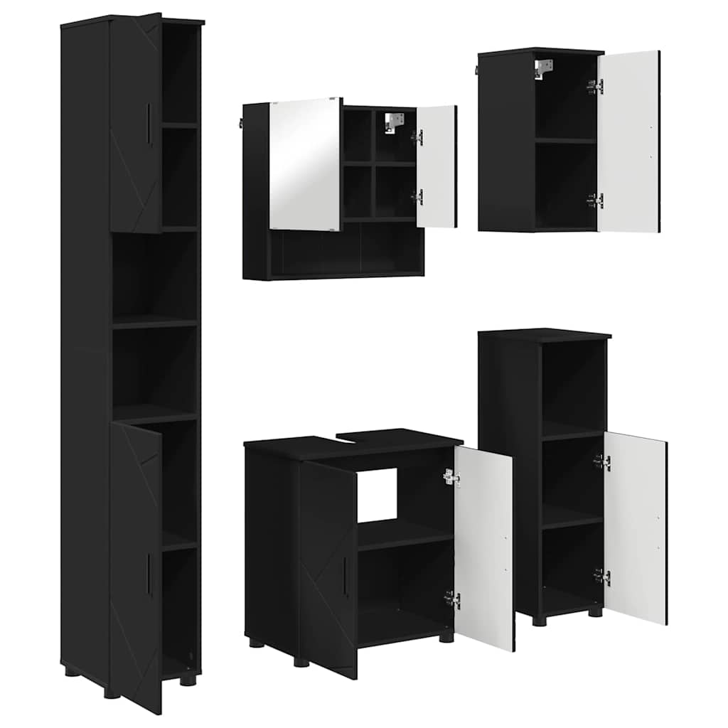 vidaXL Σετ Επίπλων Μπάνιου 5 pcs Μαύρο Επεξεργασμένο ξύλο & Μέταλλο