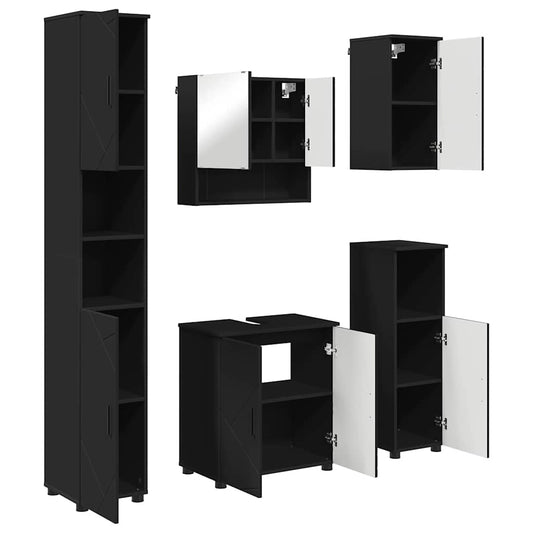 vidaXL Σετ Επίπλων Μπάνιου 5 pcs Μαύρο Επεξεργασμένο ξύλο & Μέταλλο