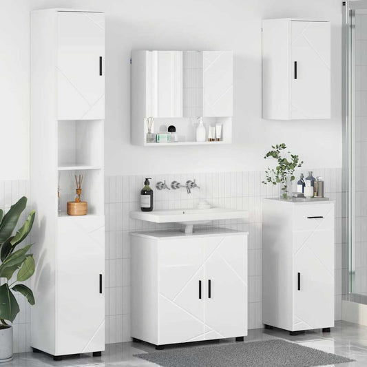 vidaXL Σετ Επίπλων Μπάνιου με συρτάρι 5 pcs Υψηλής γυαλάδας λευκό