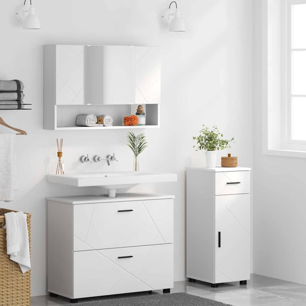 vidaXL Σετ Επίπλων Μπάνιου με συρτάρι 3 pcs Λευκό 76,5 x 35 x 64 εκ