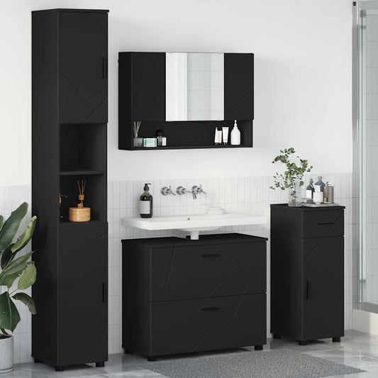 vidaXL Σετ Επίπλων Μπάνιου 4 τμχ. Μαύρο 35 x 30 x 192 εκ