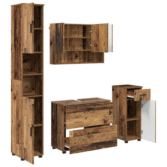vidaXL Σετ Επίπλων Μπάνιου 4 τμχ. Παλιό Ξύλο 35 x 30 x 192 εκ