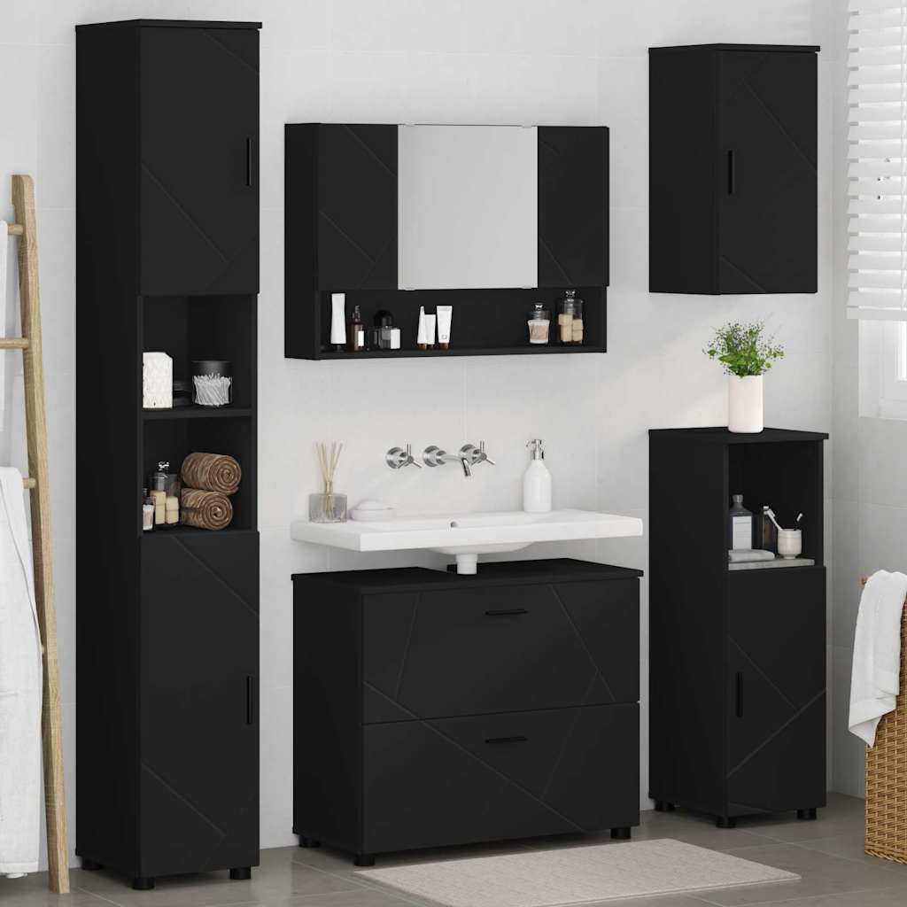 vidaXL Σετ Επίπλων Μπάνιου 5 τμχ. Μαύρο 35 x 30 x 192 εκ