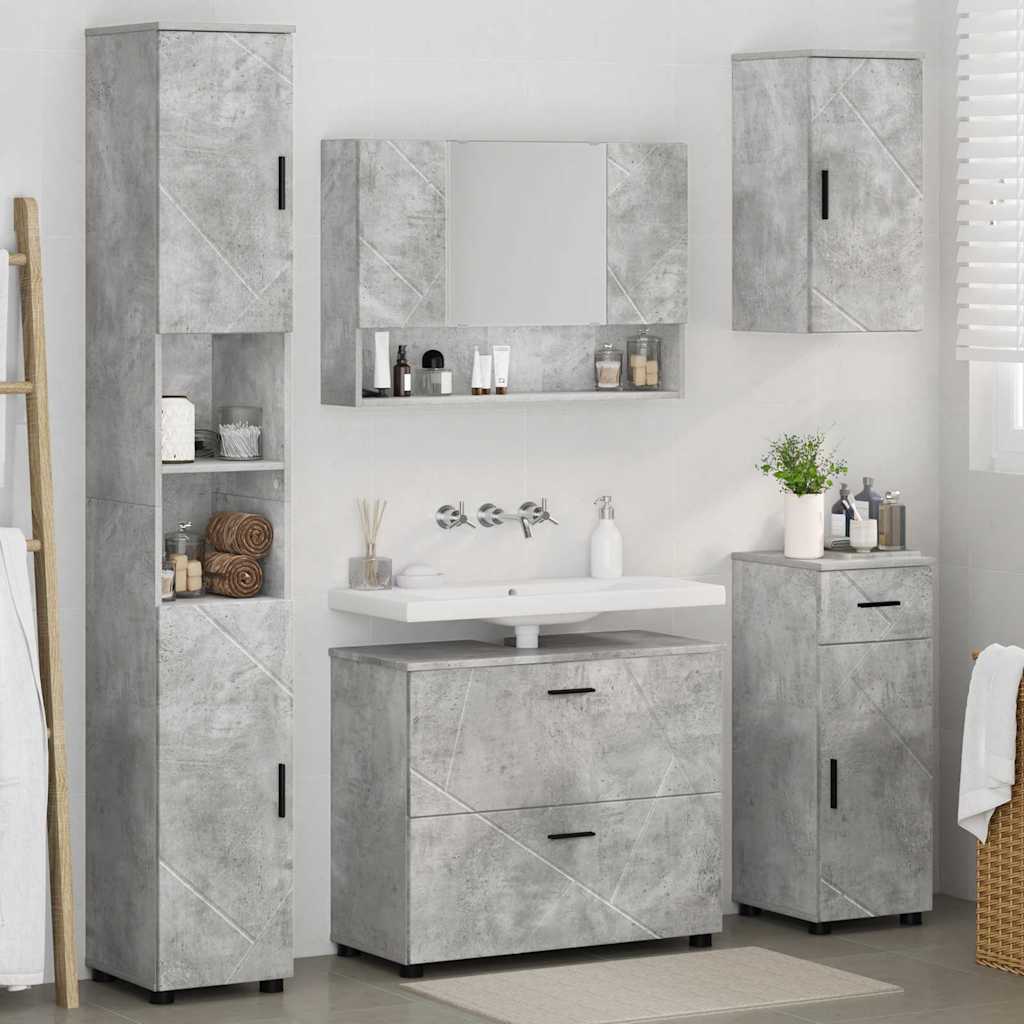 vidaXL Σετ Επίπλων Μπάνιου 5 τμχ. Σκυρόδεμα Γκρι 35 x 30 x 192 εκ