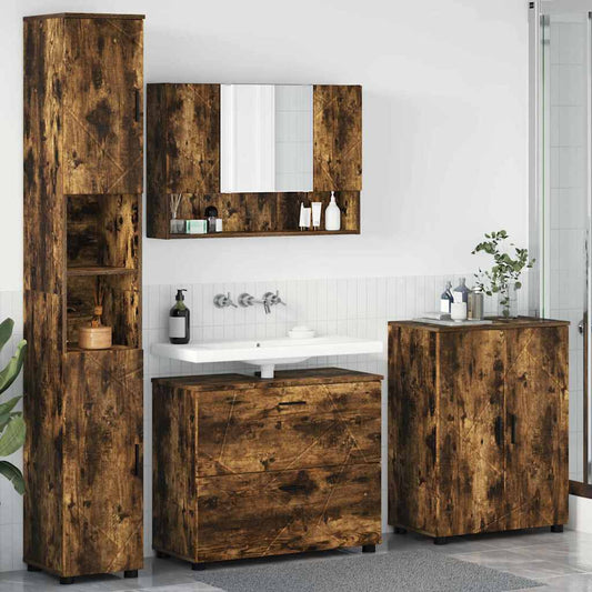 vidaXL Σετ Επίπλων Μπάνιου 4 τμχ. Καπνιστό Δρύς 35 x 30 x 192 εκ