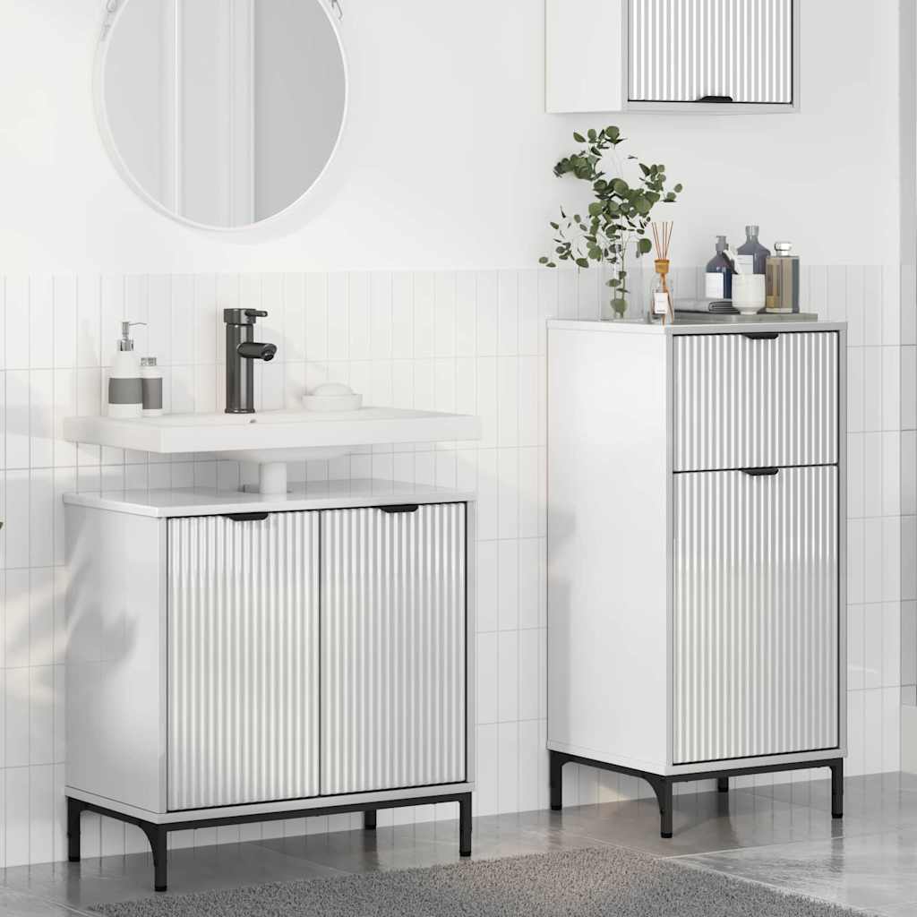 vidaXL Σετ Επίπλων Μπάνιου με συρτάρι 2 pcs Υψηλής γυαλάδας λευκό