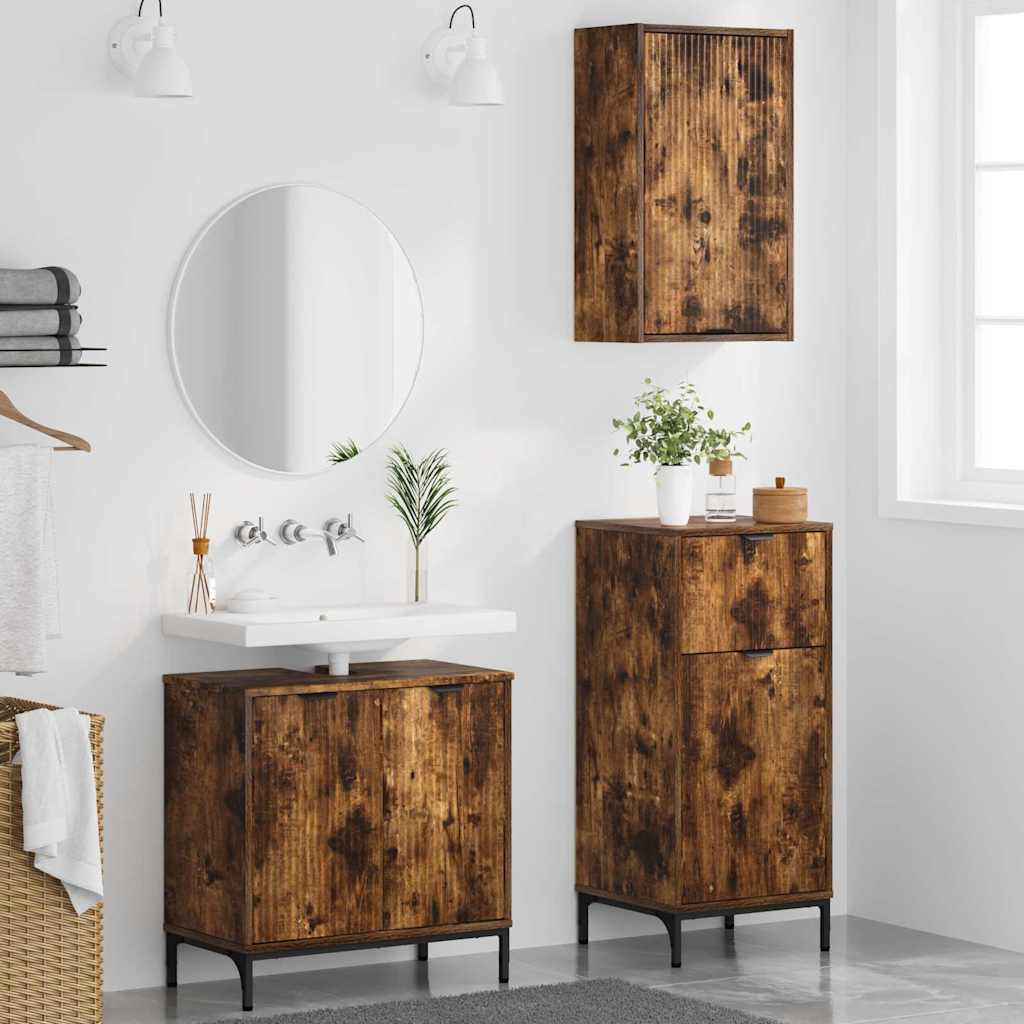 vidaXL Σετ Επίπλων Μπάνιου Καρό 3 pcs Καπνιστή δρυς 39.5 x 36 x 88 εκ