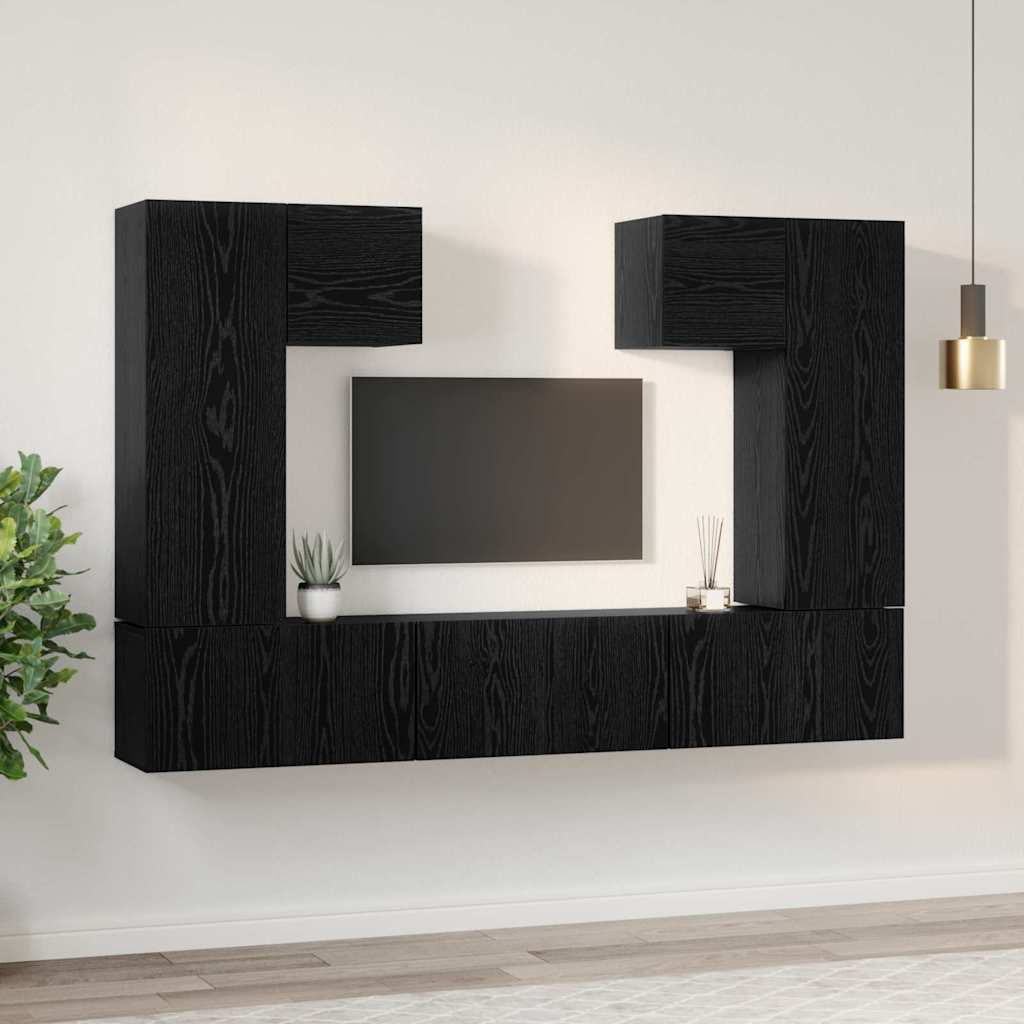 vidaXL Σετ επίπλου τηλεόρασης 7 pcs Μαύρη Οξυά Επεξεργασμένο ξύλο