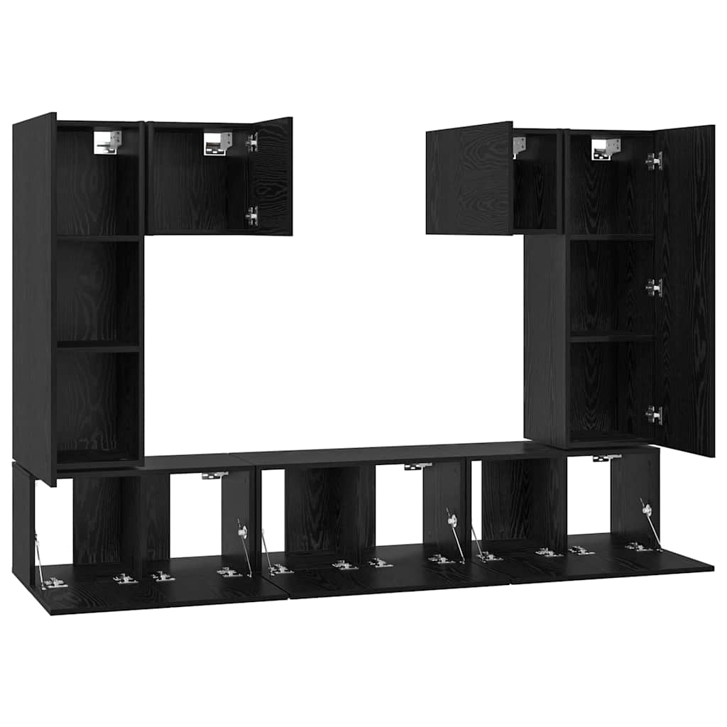 vidaXL Σετ επίπλου τηλεόρασης 7 pcs Μαύρη Οξυά Επεξεργασμένο ξύλο