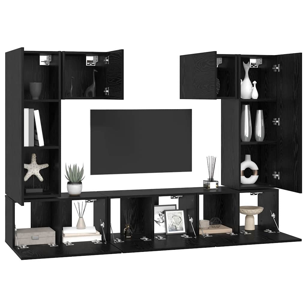 vidaXL Σετ επίπλου τηλεόρασης 7 pcs Μαύρη Οξυά Επεξεργασμένο ξύλο