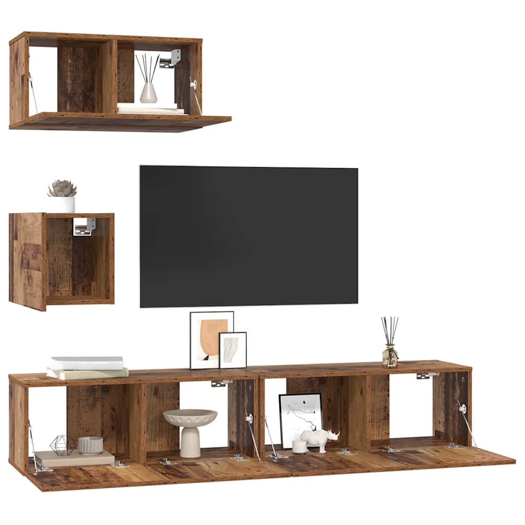 vidaXL Τηλεοπτική Κάβα Τοίχου 4 pcs Παλαιό ξύλο 80 x 30 x 30.5 εκ