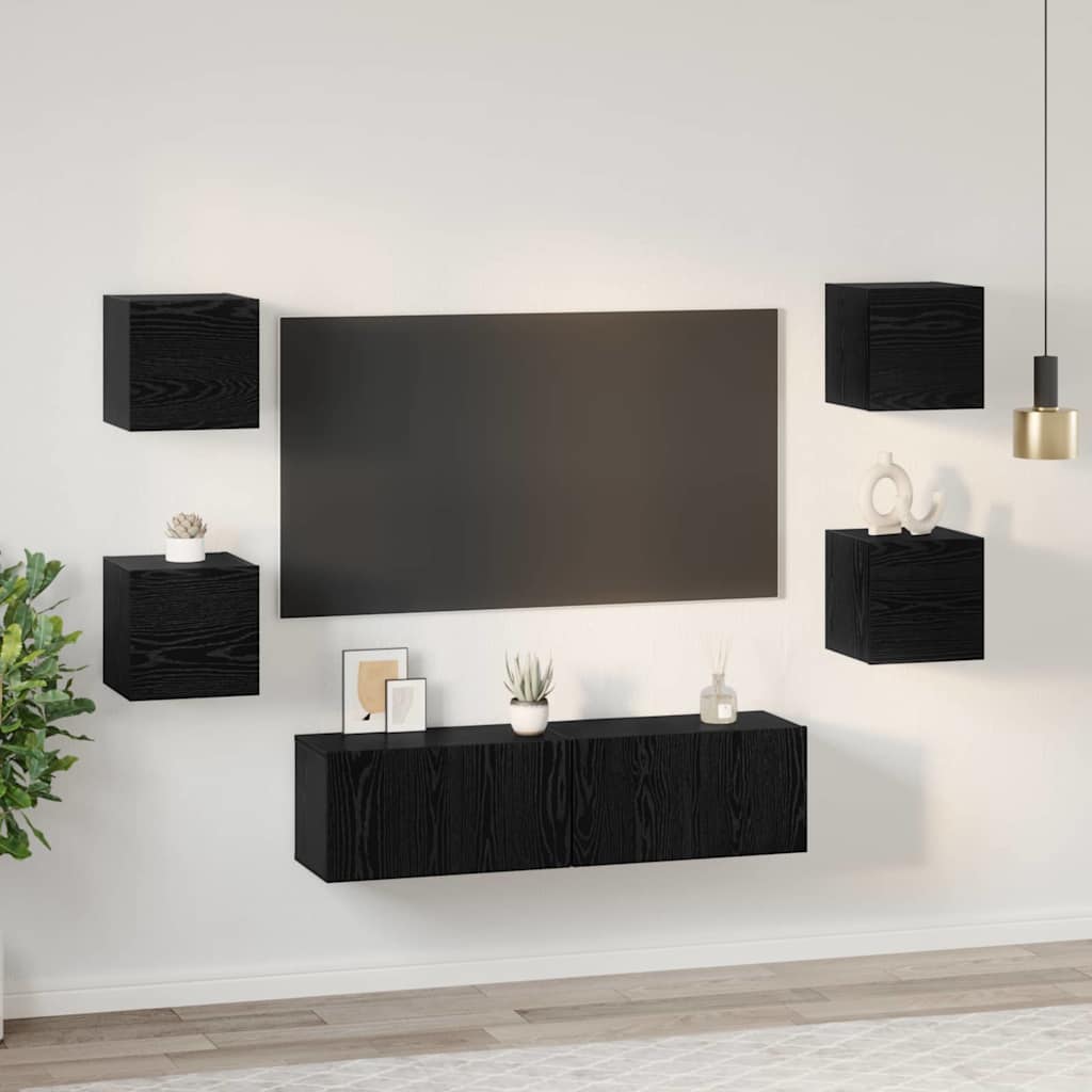 vidaXL Σετ επίπλου τηλεόρασης 6 pcs Μαύρη Οξυά Επεξεργασμένο ξύλο