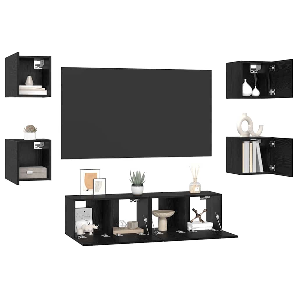 vidaXL Σετ επίπλου τηλεόρασης 6 pcs Μαύρη Οξυά Επεξεργασμένο ξύλο