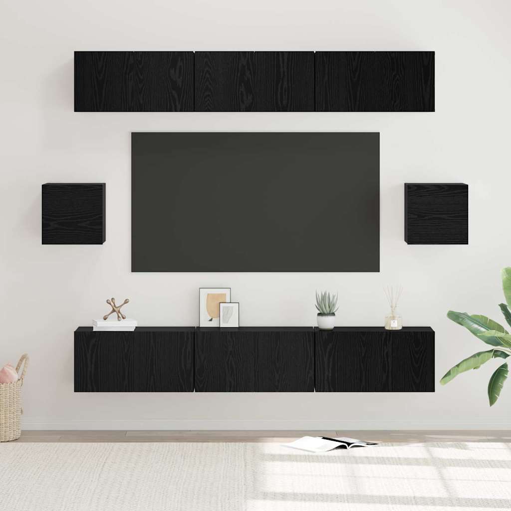 vidaXL Σετ επίπλου τηλεόρασης 8 pcs Μαύρη Οξυά Επεξεργασμένο ξύλο