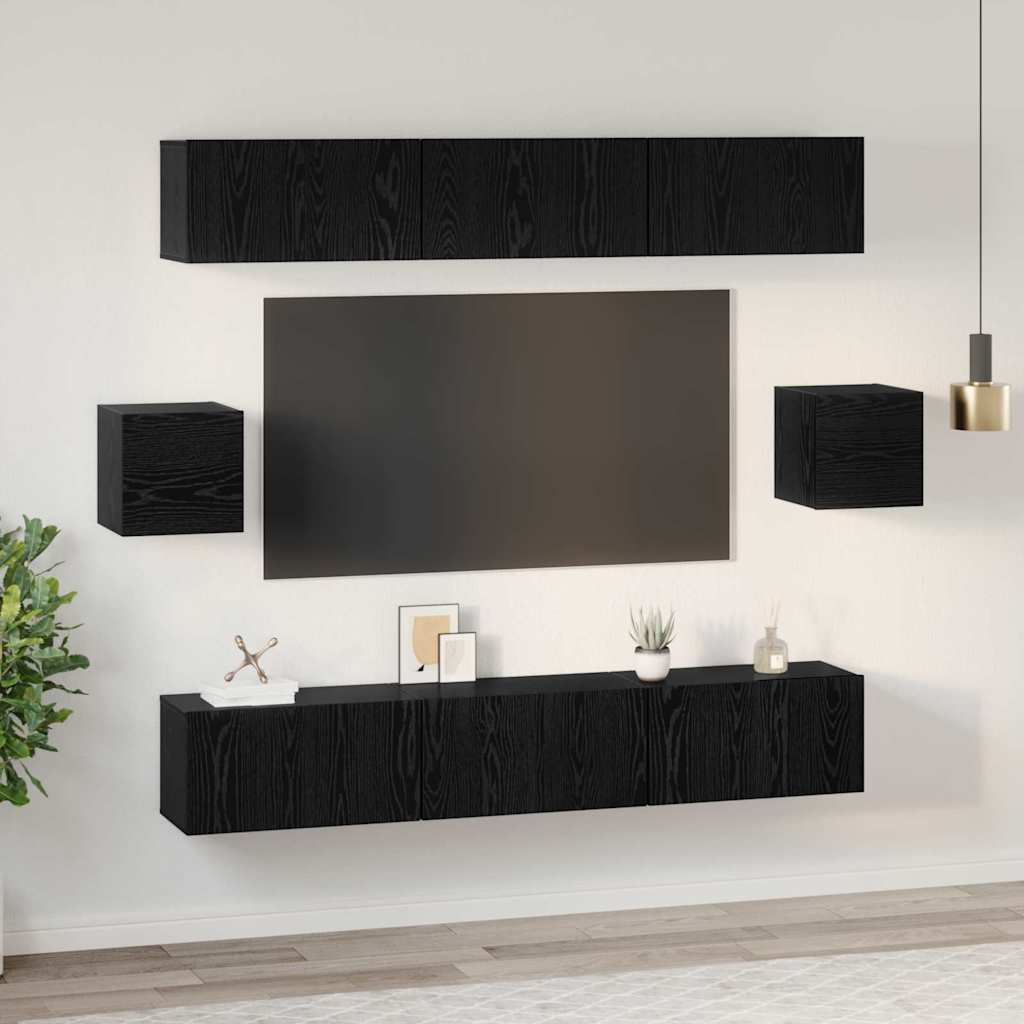 vidaXL Σετ επίπλου τηλεόρασης 8 pcs Μαύρη Οξυά Επεξεργασμένο ξύλο