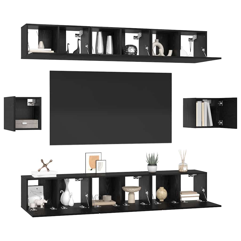 vidaXL Σετ επίπλου τηλεόρασης 8 pcs Μαύρη Οξυά Επεξεργασμένο ξύλο